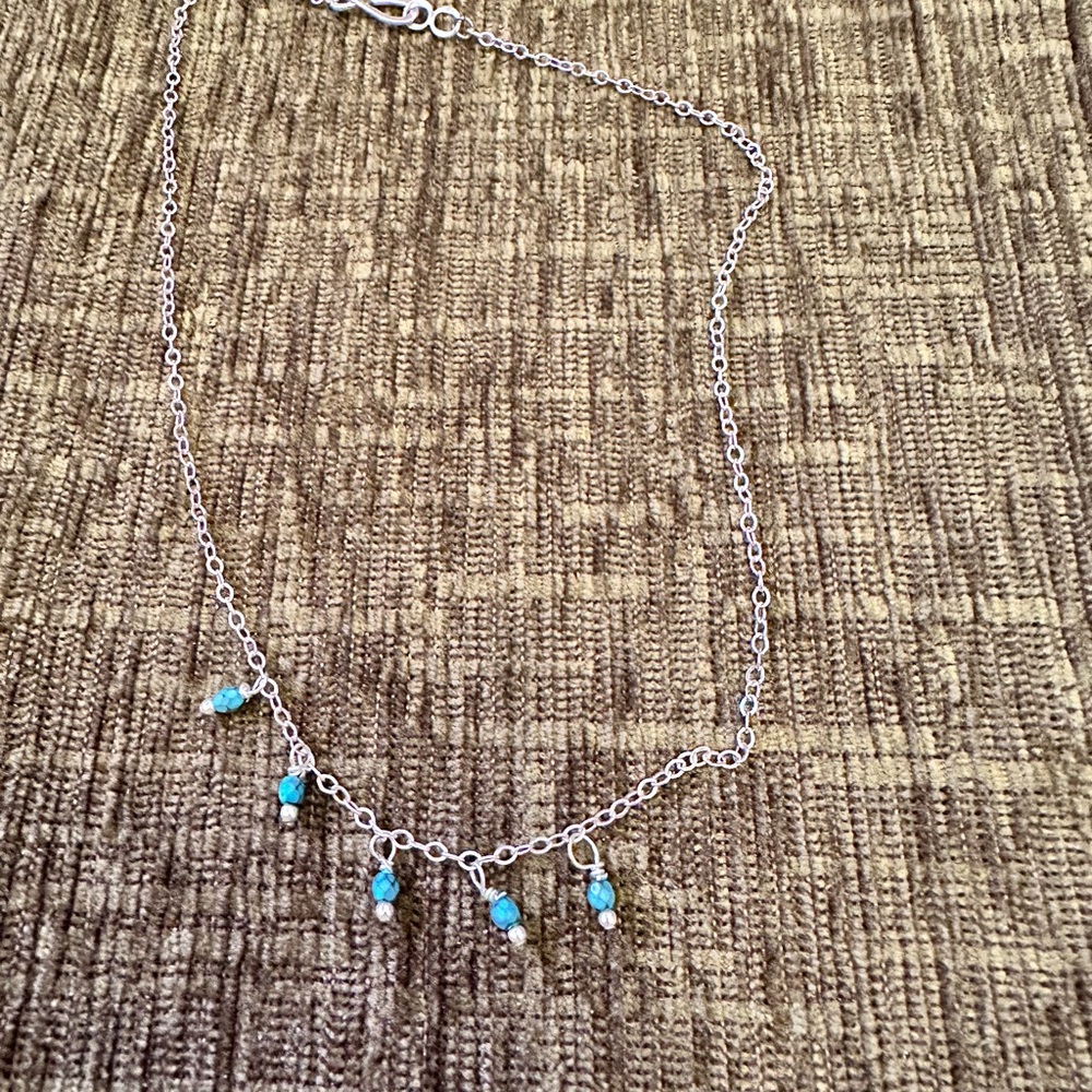 Delicate Sterling Silver Necklace with Turquoise and Silver Beads